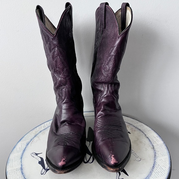 Dan Post Milwaukee Women’s Blackcherry Leather Embroidered Cowboy Boots Size 10 - Picture 3 of 12